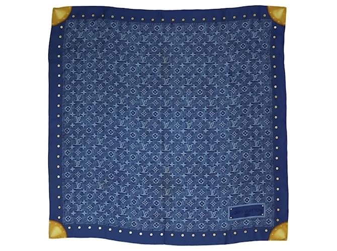Louis Vuitton Lenço de seda com estampa jeans com monograma azul  ref.1277619