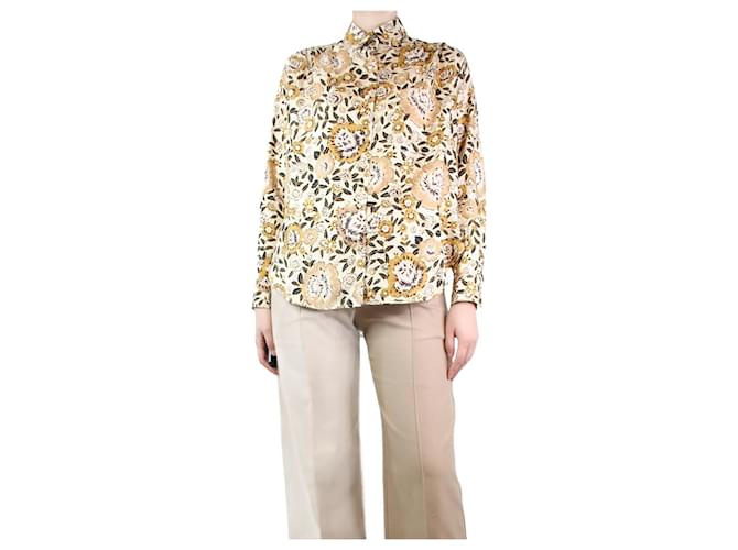 Etro Cream and brown silk floral blouse - size UK 10  ref.1277626
