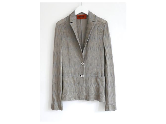 Blazer giacca a maglia zig zag argento/grigio Missoni