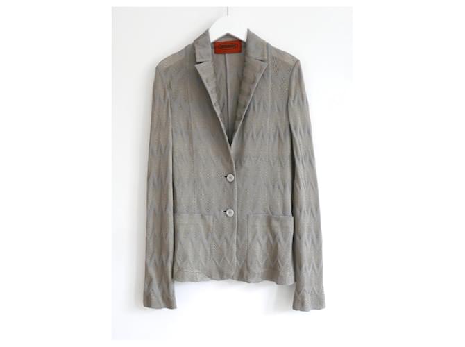 Missoni silver/grey zig zag  knit blazer jacket Wool Rayon  ref.1277664