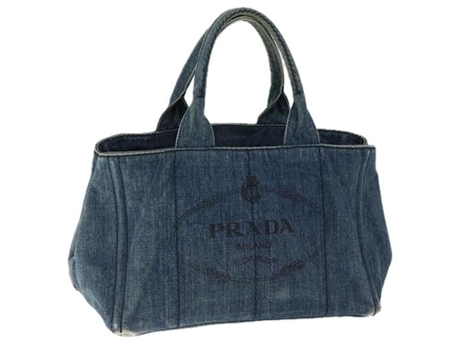 PRADA Canapa MM Hand Bag Canvas Blue Auth 66801 Cloth  ref.1277778