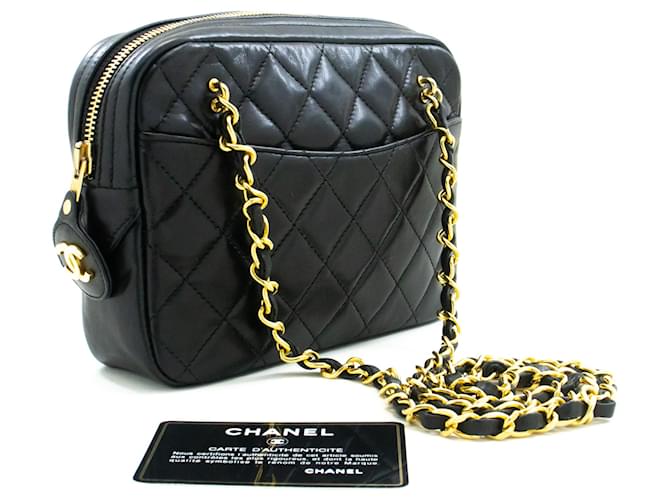 CHANEL Small Chain Shoulder Bag Black Lambskin Leather Zipper  ref.1277809