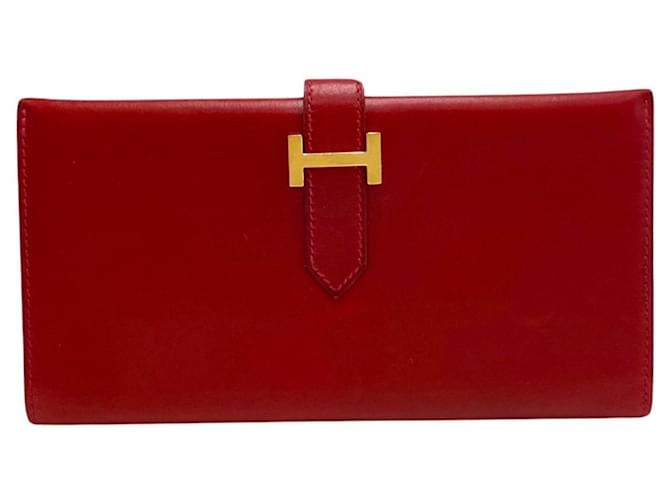 Béarn Hermès Bearn Red Leather  ref.1277904