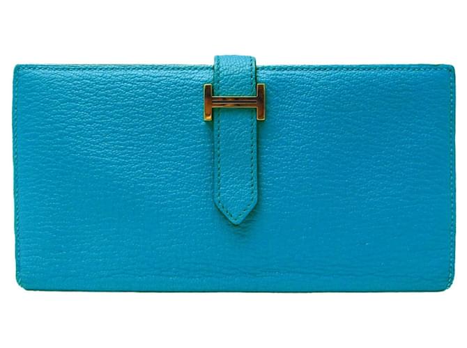 Hermès Béarn Blue Leather  ref.1278005