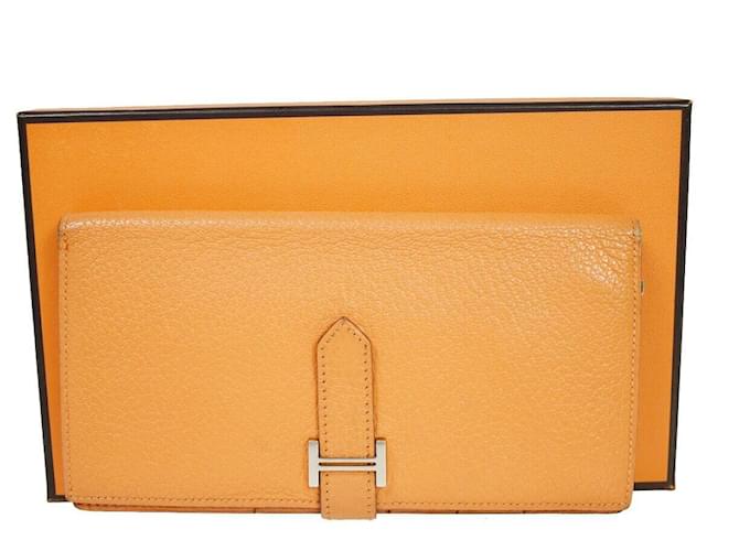 Béarn Hermès Bearn Orange Leather  ref.1278942