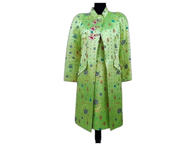 Christian Lacroix Vintage-Anzug mit Etuikleid und eleganter grüner Jacke für die Zeremonie Mehrfarben Viskose Acetat  ref.1279842