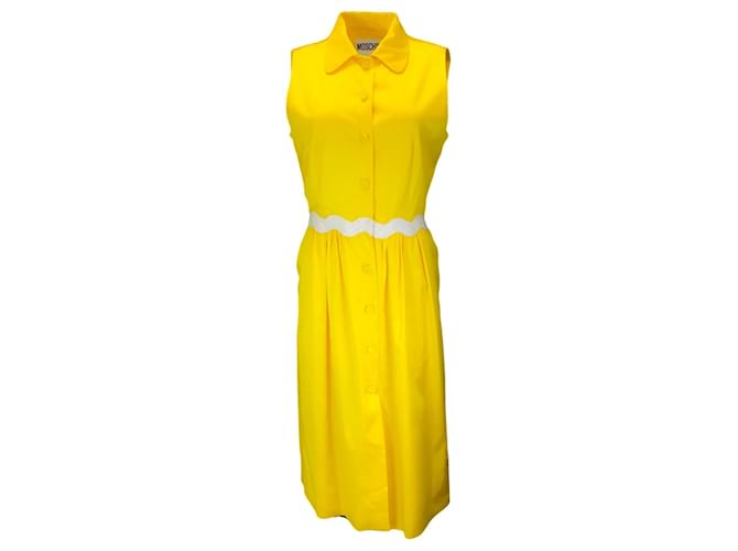 Autre Marque Moschino Couture Robe midi jaune en coton boutonnée sans manches sur le devant  ref.1279930