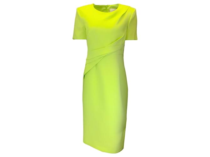 Autre Marque Roland Mouret Lime Green Short Sleeved Wool and Silk Crepe Midi Dress  ref.1279936