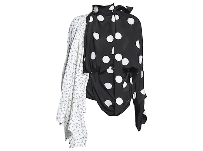 Autre Marque Balenciaga Black / Blusa de seda estampada com bolinhas multi florais brancas Multicor  ref.1279938