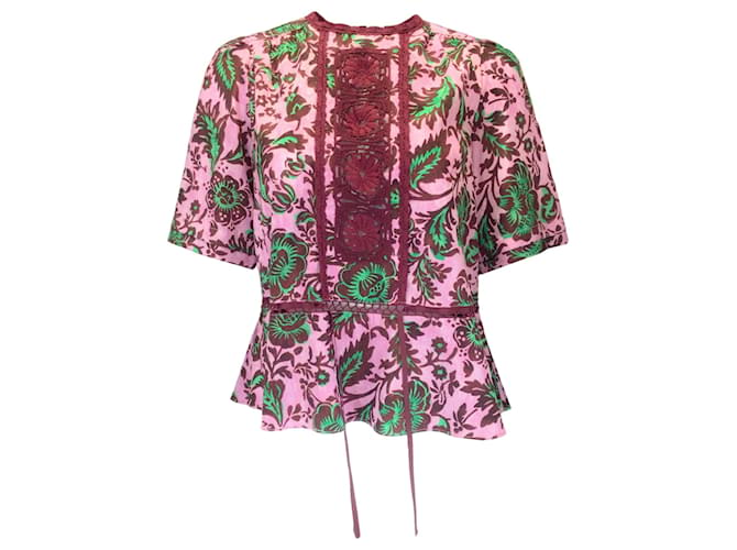 Autre Marque Muveil Rosa / verde / Blusa com estampa de carimbo Borgonha Multicor Poliéster  ref.1279951