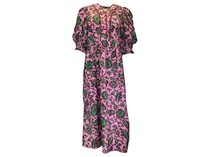 Autre Marque Muveil Pink / green / Burgundy Stamp Print Midi Dress Multiple colors Polyester  ref.1279953