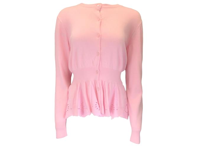 Autre Marque Muveil Pink Long Sleeved Eyelet Hem Knit Cardigan Sweater Cotton  ref.1279959