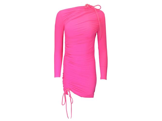 Autre Marque Balenciaga Hot Pink Drawstring Detail Ruched Fitted Long Sleeved Mini Dress Synthetic  ref.1279960