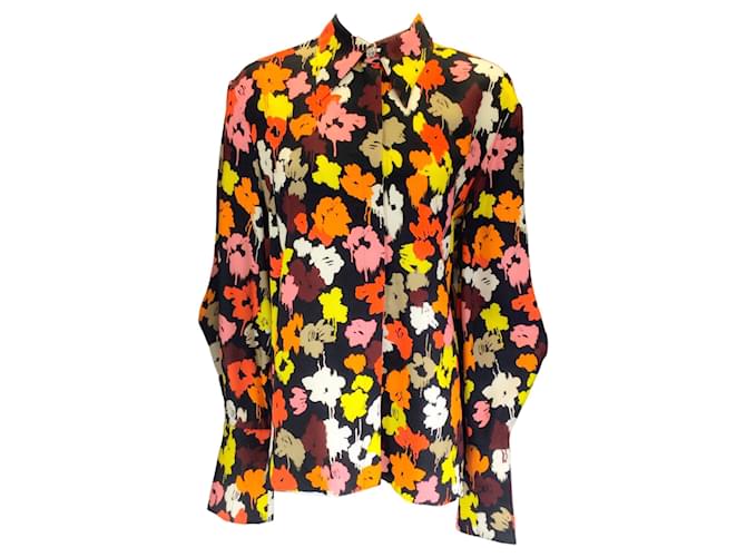 Autre Marque Maison Rabih Kayrouz Schwarz  / Orangefarbene, langärmlige Button-Down-Bluse mit Blumenmuster und mehreren Mustern  Mehrfarben Viskose  ref.1279962