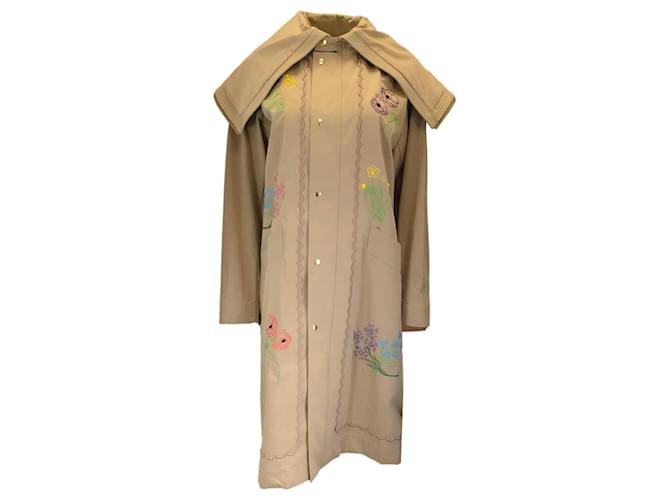 Autre Marque Muveil – Beigefarbener Trenchcoat aus Baumwolle mit bunten Blumenstickereien  ref.1279964