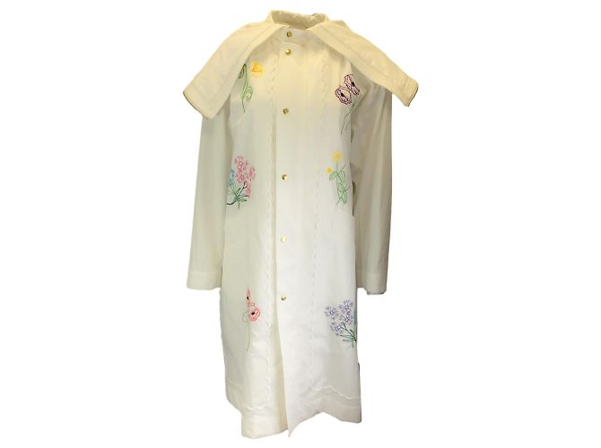 Casaco impermeável de algodão bordado multifloral branco Muveil