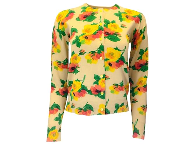 Autre Marque Muveil Yellow Multi Floral Patterned Long Sleeved Button-down Knit Cardigan Sweater Cotton  ref.1279970