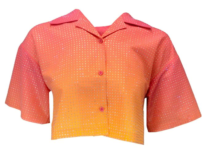 Autre Marque Self-Portrait Pink Hotfix Taffeta Cropped Shirt Polyester  ref.1279974