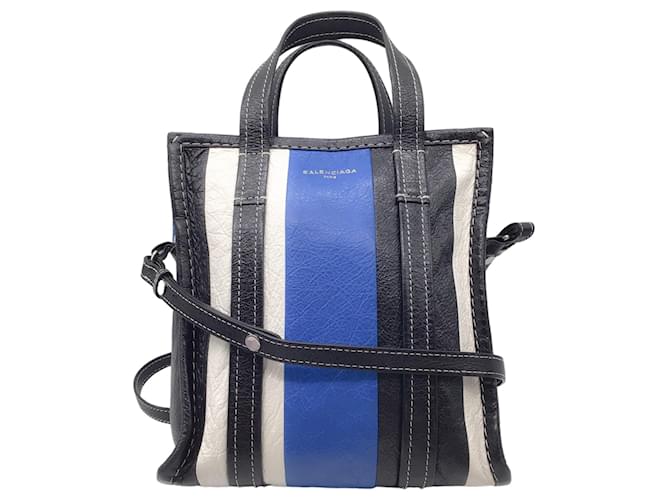Autre Marque Balenciaga Blau / Nicht-gerade weiss / Schwarze Bazar Leder-Shopper-Handtasche  ref.1279977