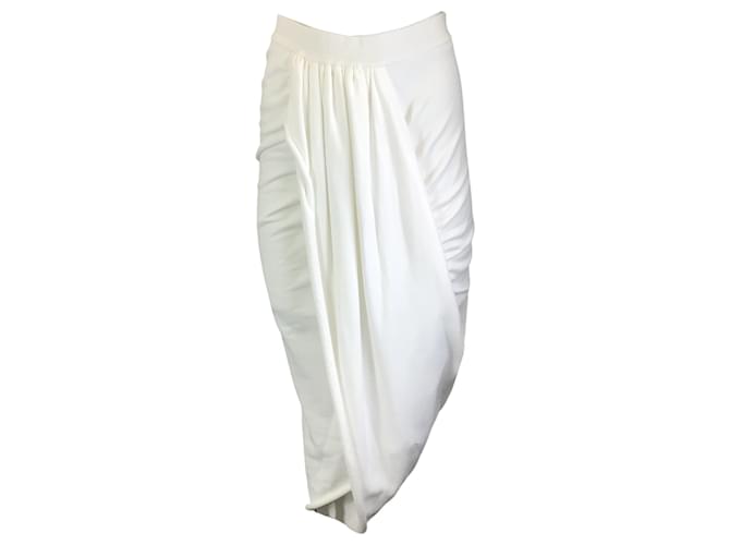 Autre Marque Dries Van Noten White Habrina Draped Jersey Asymmetric Midi Skirt Cotton  ref.1279982
