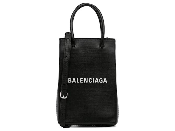 Bolso Satchel Mini Shopping Con Soporte Para Teléfono Balenciaga Negro Cuero  ref.1279985