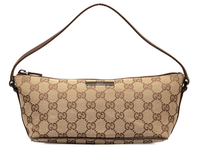 Brown Gucci GG Canvas Boat Baguette Leather  ref.1280013
