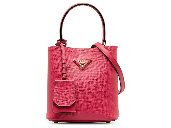 Bolso satchel pequeño de cuero Saffiano Panier de Prada en rosa  ref.1280024