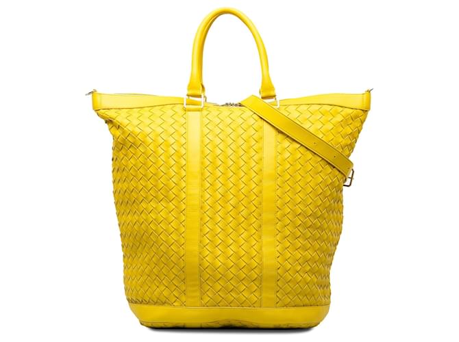 Yellow Bottega Veneta Intrecciato Travel Bag Giallo Pelle  ref.1280033