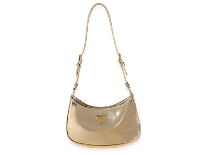 Prada Gold Brushed Leather Platinum Cleo Bag White gold  ref.1280042