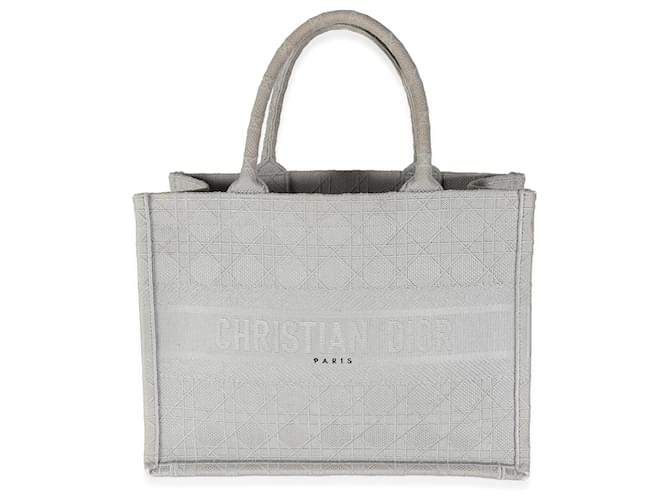 Bolsa média para livro Christian Dior em lona cinza Cannage  ref.1280045