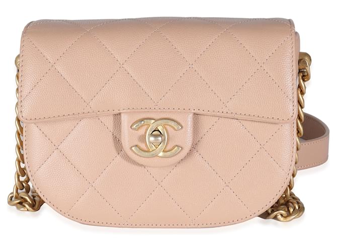 Timeless Chanel Beige Quilted Caviar Mini Round Messenger Bag Leather  ref.1280053
