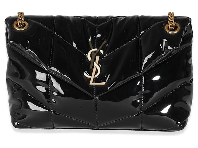 Saint Laurent Black Quilted Patent Small Lou Puffer Chain Bag Patent leather  ref.1280072