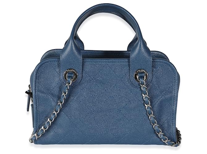 Chanel Blue Quilted Caviar Deauville Bowling Bag Leather  ref.1280073