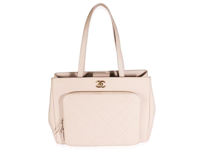 Chanel Beige Quilted Caviar Large Business Affinity Shopping Tote Leather  ref.1280084