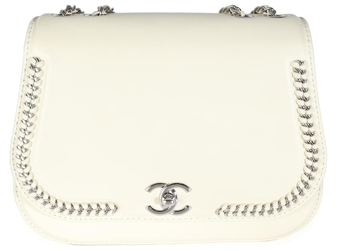 Timeless Chanel White Calfskin Small Braided Chain Chic Flap Bag Leather  ref.1280085