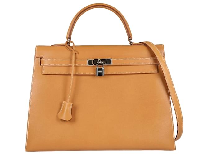 Hermès HERMES Box Kelly 35 in Vache Natural Brown Leather  ref.1280116