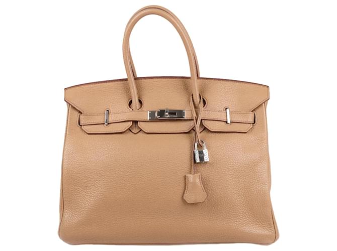 Hermès HERMES BIRKIN 35 Taurillon Clemence Tabac camel Silver Metal fittings L: 2008 Brown Leather  ref.1280121