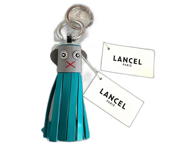 Lancel Taschenanhänger aus Leder türkis und grau