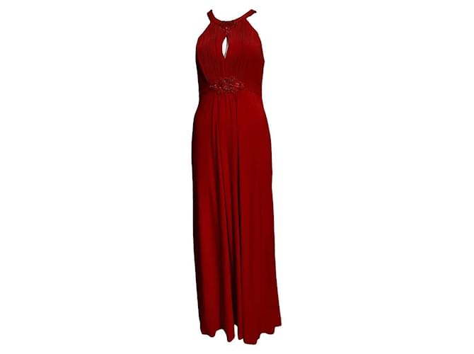 Jenny Packham Rotes verziertes Abendkleid Polyester  ref.1280142