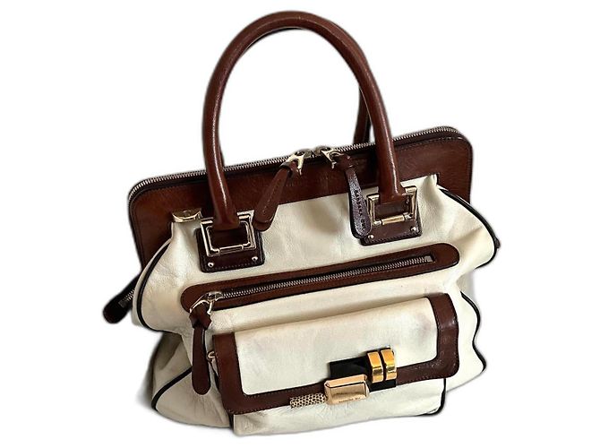 Bolsa Barbara Bui de couro marrom e creme Cru
