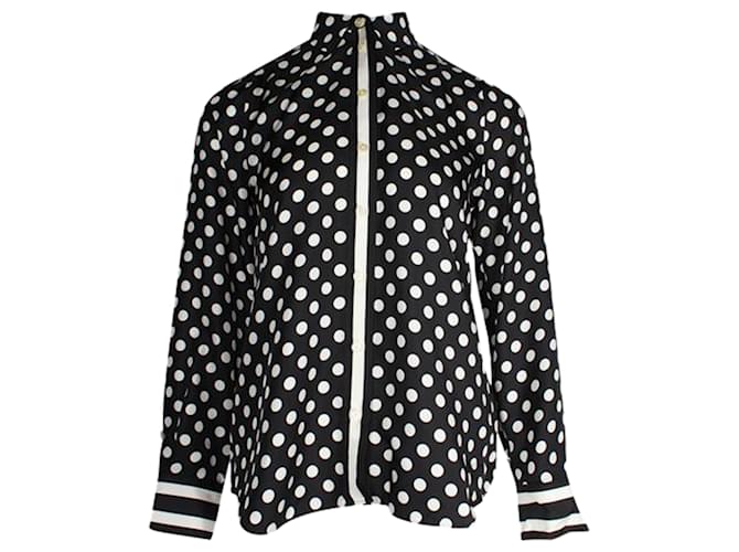 Autre Marque Black & White Polka Dot Silk Shirt Silvery Metallic Cotton  ref.1280175