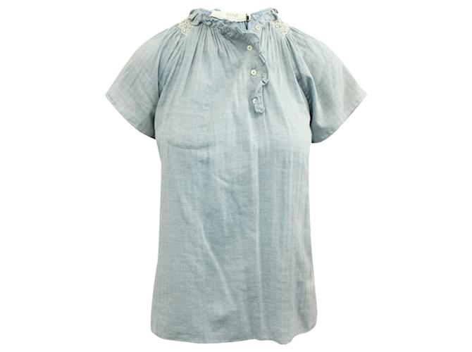 Autre Marque Chemise en coton bleu pâle avec broderie  ref.1280178