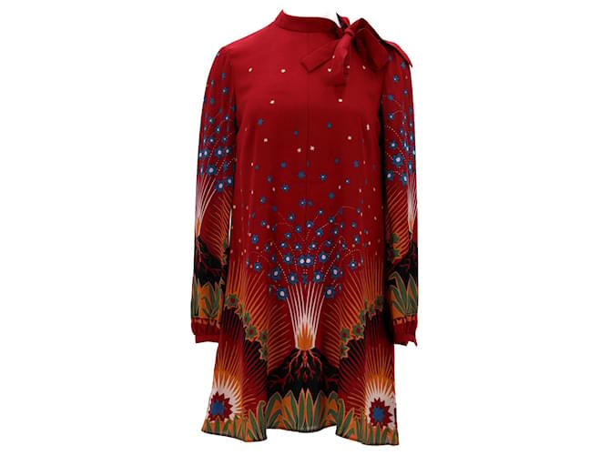 Mini-robe Enchanted Wonderland Valentino Garavani en soie bordeaux Rouge  ref.1280195