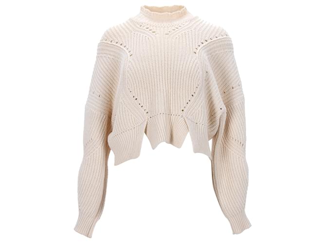 Isabel Marant Gane Open-Knit Cropped Sweater in Ecru Cotton White Cream  ref.1280197