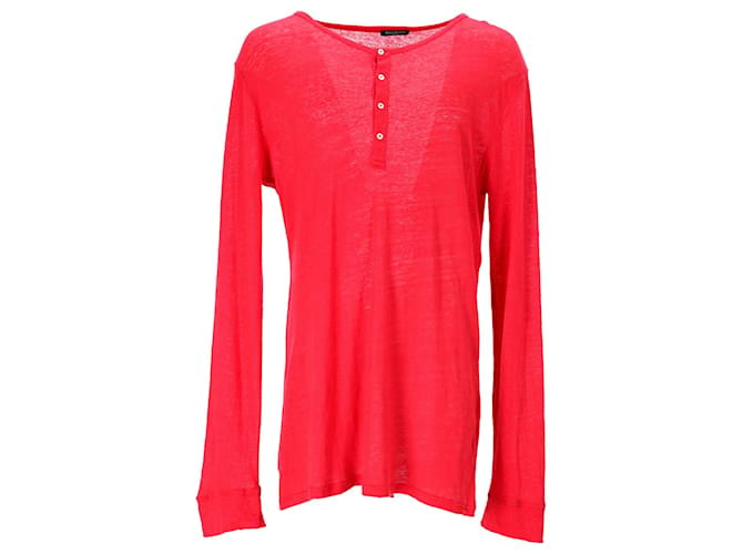 Balmain Half-Button Long Sleeve T-Shirt in Red Linen  ref.1280208