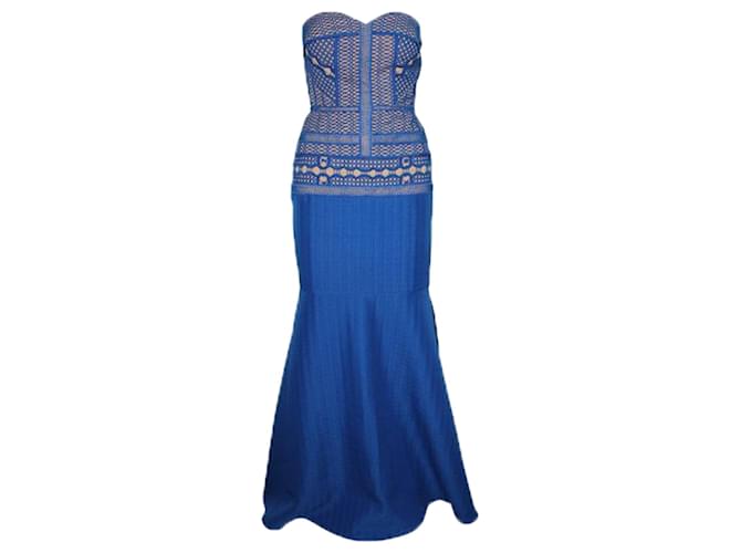 Autre Marque Trägerloses blaues besticktes Kleid Polyester  ref.1280219