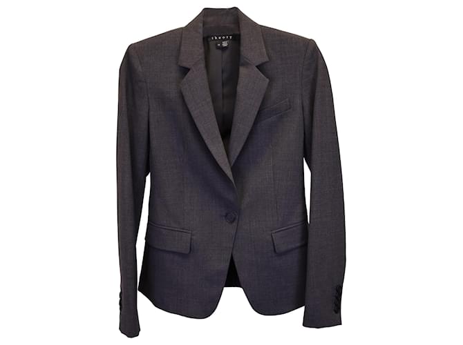 Theory Single-Breasted Slim-Fit Blazer in Charcoal Wool Dark grey  ref.1280238