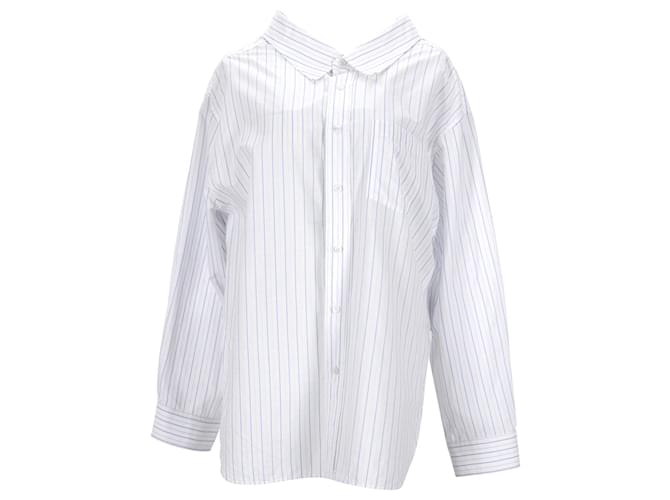 Balenciaga gestreiftes Button-Up-Hemd mit breitem Kragen aus weißer Baumwolle   ref.1280239