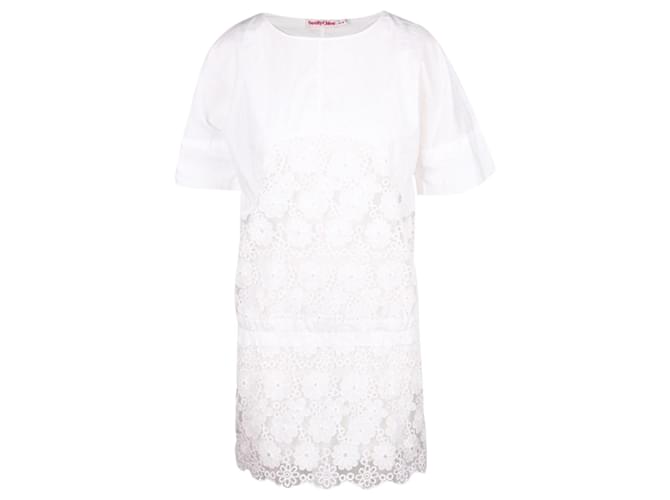 Autre Marque Kleid mit floralem Spitzendetail Weiß Baumwolle  ref.1280259
