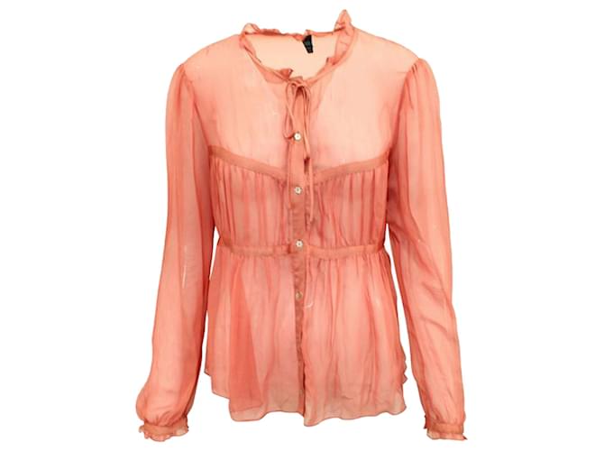 Autre Marque Oversized Transparent Silk Shirt Orange Coral Cotton  ref.1280264